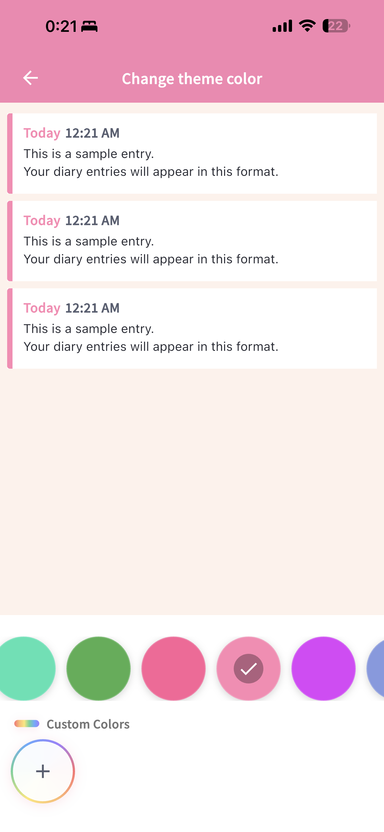 Pink diary theme and customizable color options